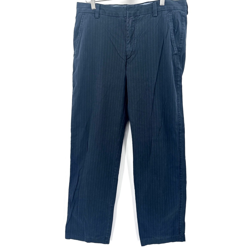 J.Crew Mens Chino Pants 33x32 Navy Blue Pinstripe Straight Leg Cotton Blend
